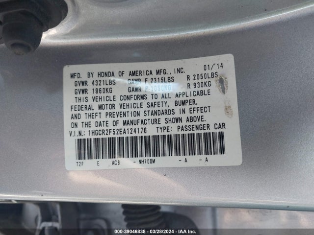 Honda Accord Sport 2014 1HGCR2F52EA124176 Image 9
