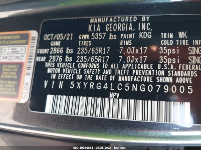 KIA SORENTO LX 2022 5XYRG4LC5NG079005 Image 9