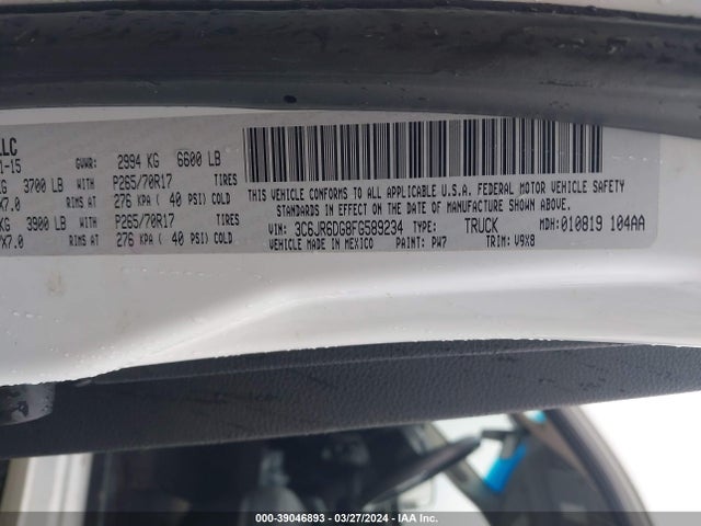 RAM 1500 Tradesman 2015 3C6JR6DG8FG589234 Image 9