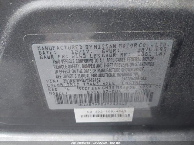 Nissan SENTRA S 2018 3N1AB7AP0JY242462 Image 9