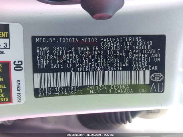 Toyota COROLLA LE 2019 2T1BURHE6KC166436 Image 9