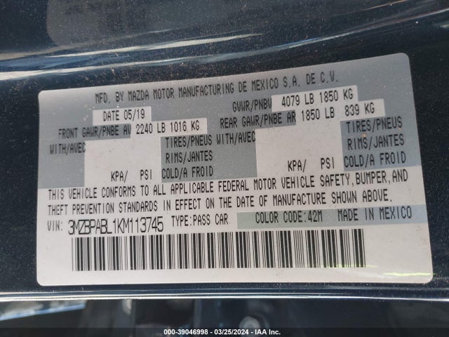 Mazda 3 2019 3MZBPABL1KM113745 Image 9