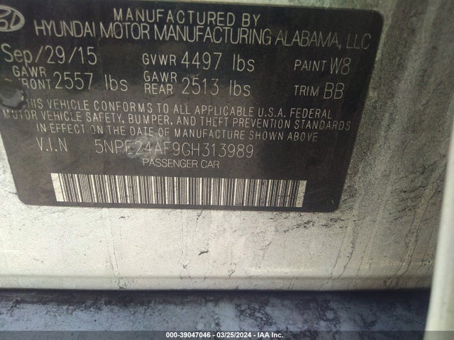 Hyundai SONATA SE 2016 5NPE24AF9GH313989 Image 9