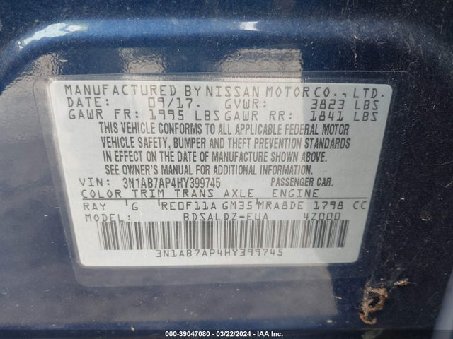 Nissan SENTRA SV 2017 3N1AB7AP4HY399745 Image 9