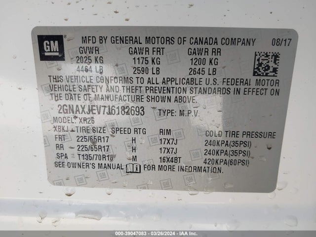 Chevrolet EQUINOX LT 2018 2GNAXJEV7J6182693 Image 9