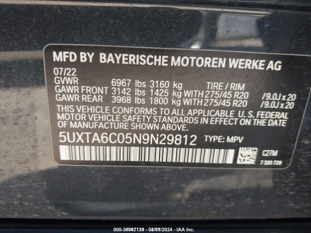 5UXTA6C05N9N29812 BMW X5 Phev Xdrive45e