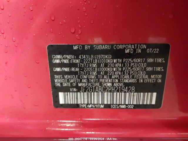 JF2GTABC2PH219428 Subaru Crosstrek
