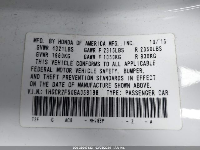 1HGCR2F50GA059198 Honda Accord Sport
