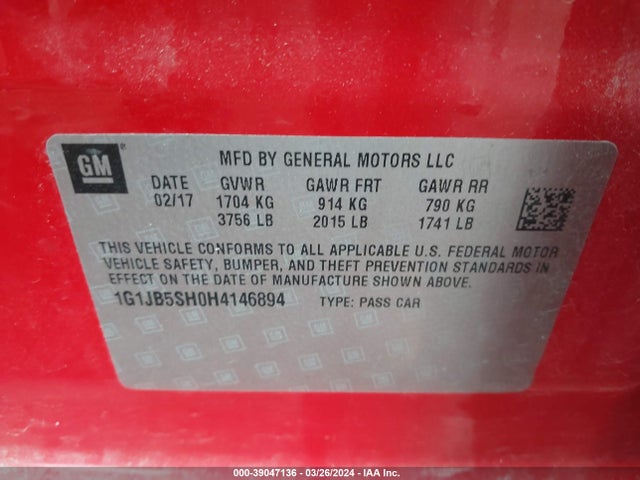 Chevrolet Sonic Ls Auto 2017 1G1JB5SH0H4146894 Image 9
