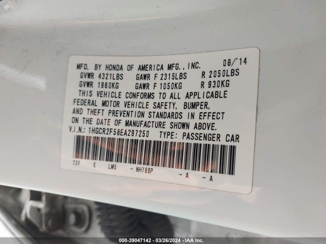 Honda Accord Sport 2014 1HGCR2F58EA297250 Image 9