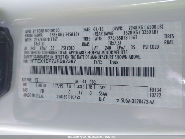 Ford F-150 Xlt 2018 1FTEX1EP7JFB97387 Image 9