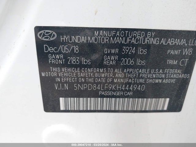 Hyundai ELANTRA SEL 2019 5NPD84LF9KH444940 Image 9
