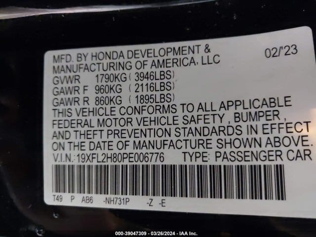 Honda Civic Sport 2023 19XFL2H80PE006776 Image 9