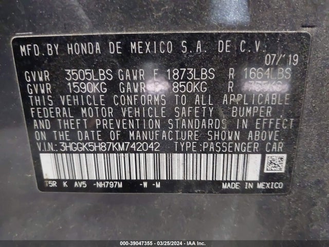 Honda FIT EX 2019 3HGGK5H87KM742042 Image 9