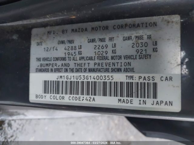 JM1GJ1U53G1400355 Mazda Mazda6 I Sport