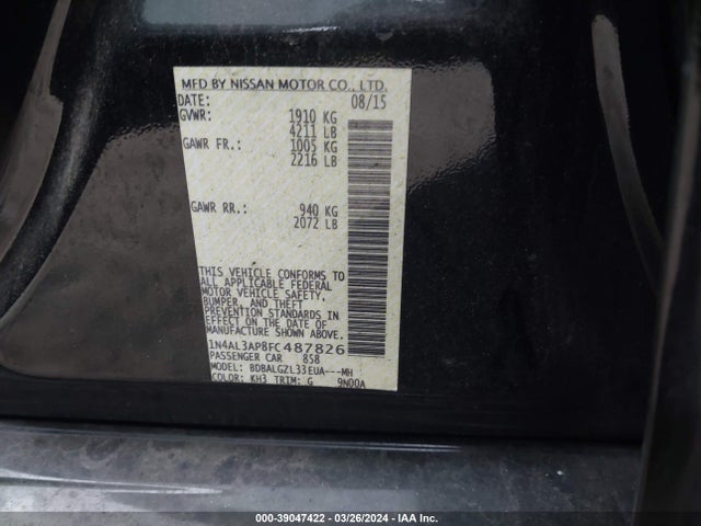 Nissan Altima 2.5 S 2015 1N4AL3AP8FC487826 Image 9
