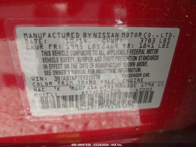 Nissan SENTRA SV 2014 3N1AB7AP7EY319074 Image 9