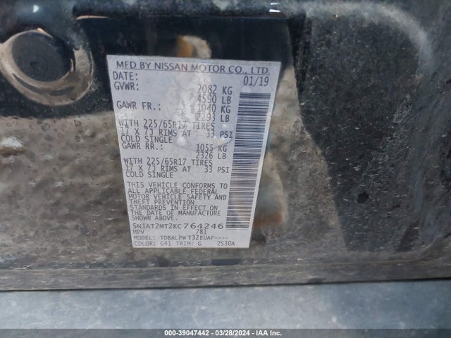 Nissan ROGUE S 2019 5N1AT2MT2KC764246 Image 9