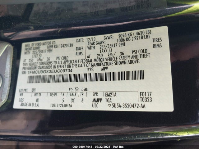 Ford ESCAPE SE 2014 1FMCU0GX3EUC09734 Image 9