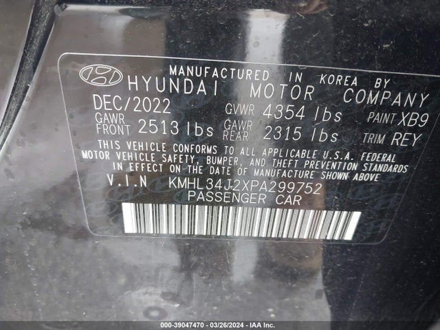 Hyundai Sonata Limited 2023 KMHL34J2XPA299752 Image 9