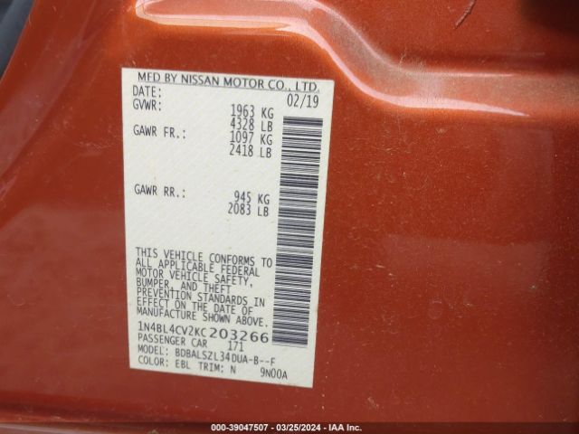 1N4BL4CV2KC203266 Nissan Altima 2.5 Sr