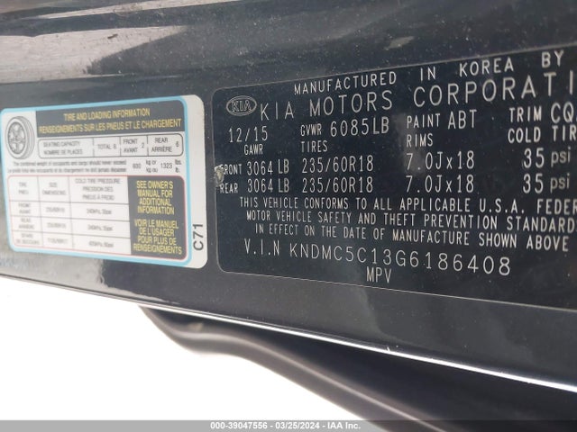 KIA SEDONA EX 2016 KNDMC5C13G6186408 Image 9