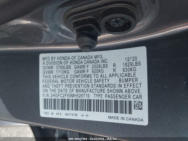 Honda Civic Lx 2021 2HGFC2F69MH526719 Image 9