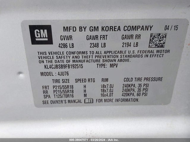 Buick Encore Convenience 2015 KL4CJBSB9FB192515 Image 9