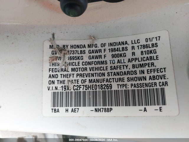 Honda CIVIC EX 2017 19XFC2F75HE018269 Image 9