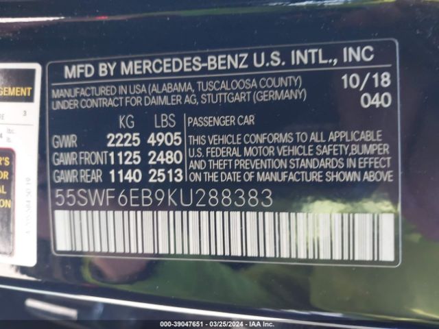 55SWF6EB9KU288383 Mercedes-Benz Amg C 43 4matic