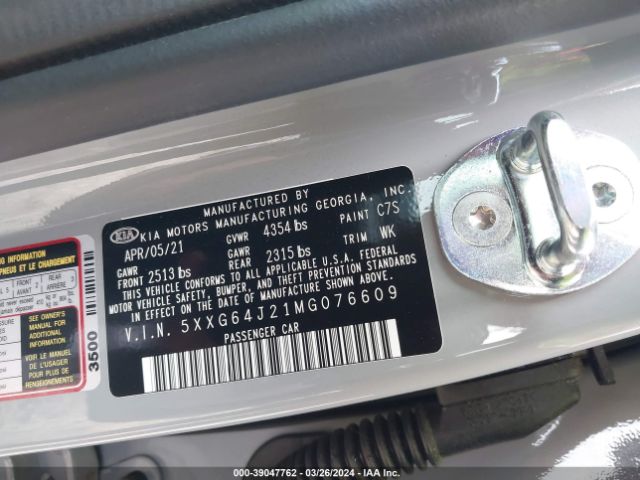 5XXG64J21MG076609 KIA K5 Gt-line