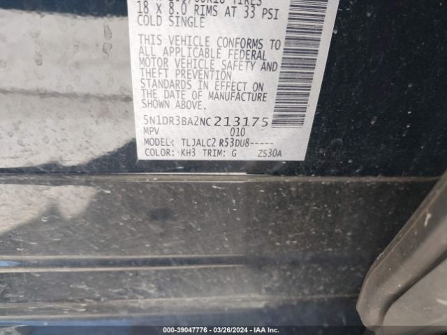 5N1DR3BA2NC213175 Nissan Pathfinder Sv 2wd