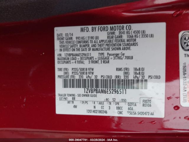1ZVBP8AM6E5296511 Ford Mustang V6 Premium