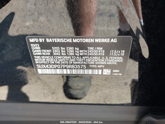 Продажа на аукционе авто 2023 Bmw X3 Sdrive30i, vin: 5UX43DP07P9R83575, номер лота: 39047835