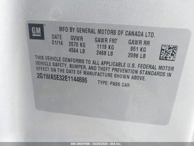 Chevrolet Impala Limited Ls 2014 2G1WA5E32E1144886 Image 9