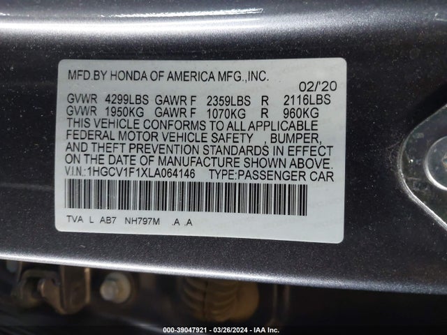 Honda ACCORD LX 2020 1HGCV1F1XLA064146 Image 17