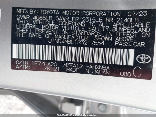 Toyota COROLLA SE 2024 JTND4MBE1R3217554 Image 9