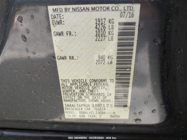Nissan Altima 2.5 Sr 2016 1N4AL3AP9GN380175 Image 9