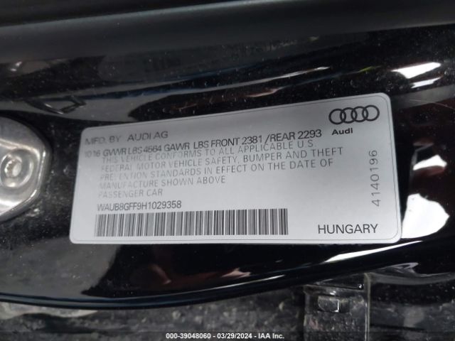 WAUB8GFF9H1029358 Audi A3 2.0t Premium