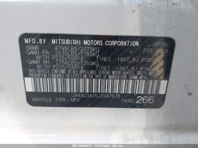 JA4AD3A35JZ047678 Mitsubishi Outlander Sel