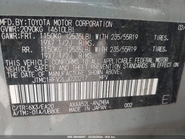 Toyota Rav4 Xle Premium 2020 JTMC1RFV2LJ020217 Image 9