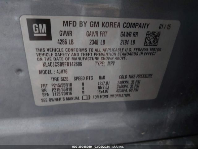 KL4CJCSB9FB142686 Buick Encore Leather