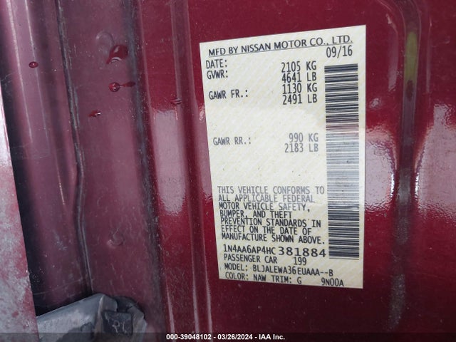 Nissan Maxima 3.5 Sl 2017 1N4AA6AP4HC381884 Image 9
