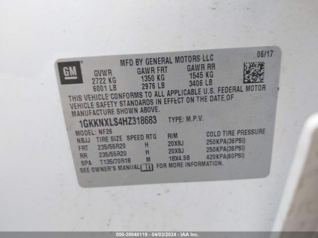 1GKKNXLS4HZ318683 GMC Acadia Denali