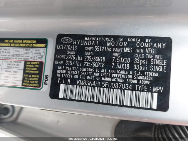 Hyundai Santa Fe Gls 2014 KM8SN4HF5EU037034 Image 9