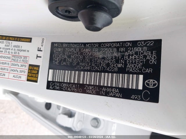 JTDKAMFU2N3174228 Toyota Prius Limited