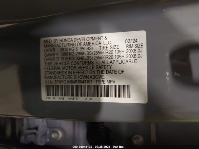 Honda Pilot Awd Elite 2024 5FNYG1H84RB043107 Image 9