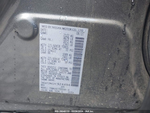 Nissan Rogue Sl 2015 5N1AT2MV1FC924494 Image 9