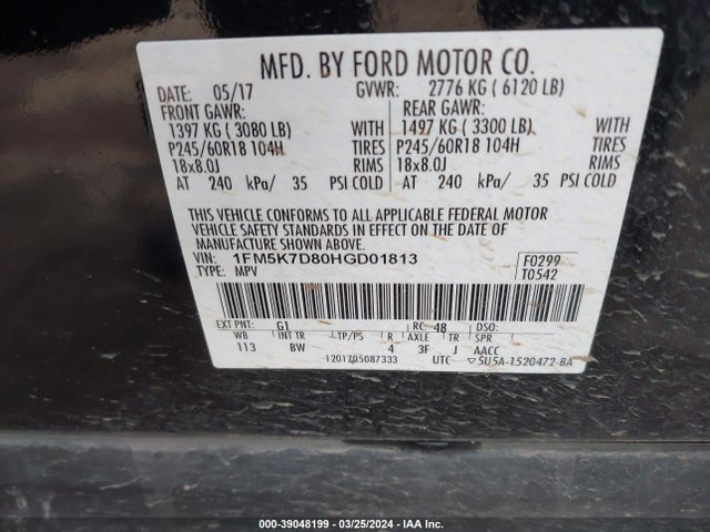 Ford EXPLORER XLT 2017 1FM5K7D80HGD01813 Image 9