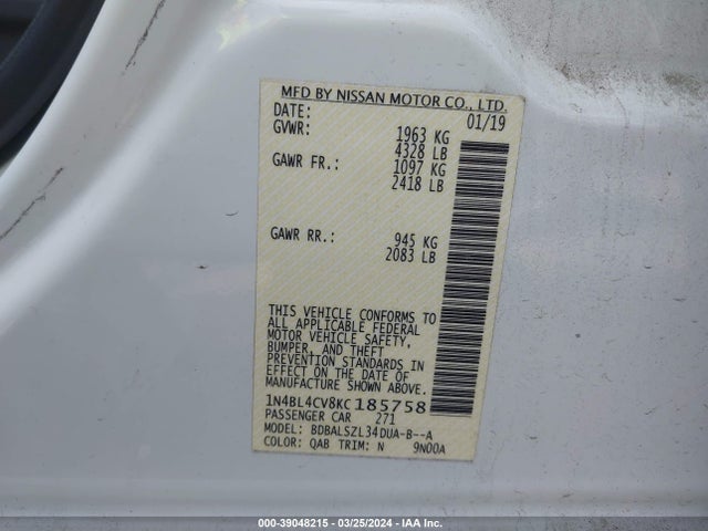 Nissan Altima 2.5 Sr 2019 1N4BL4CV8KC185758 Image 9
